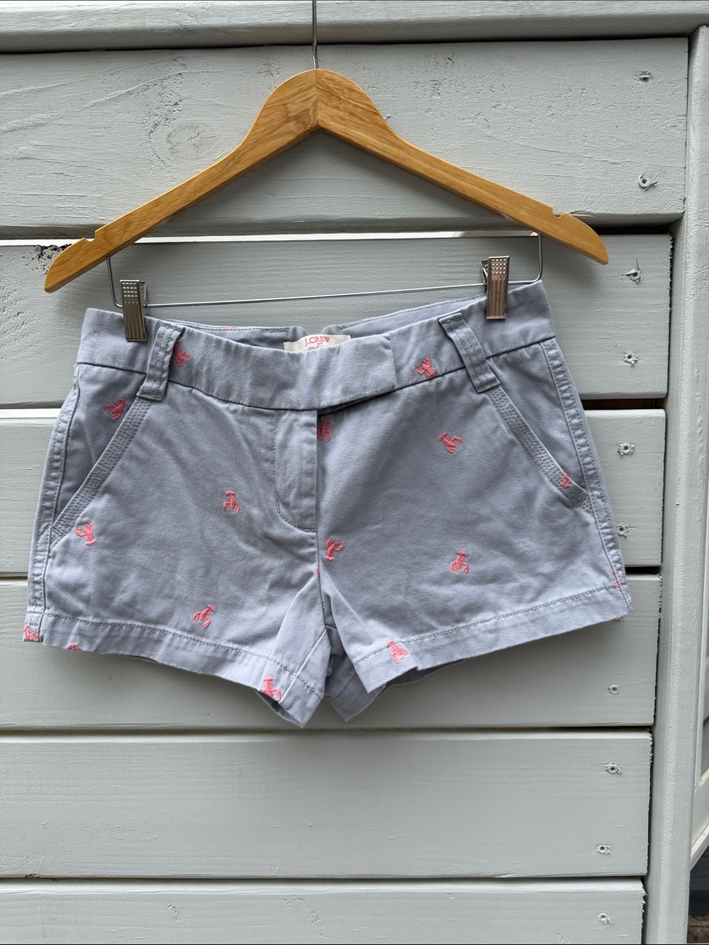 J. Crew Light Gray Shorts with Pink Embroidered Lobsters